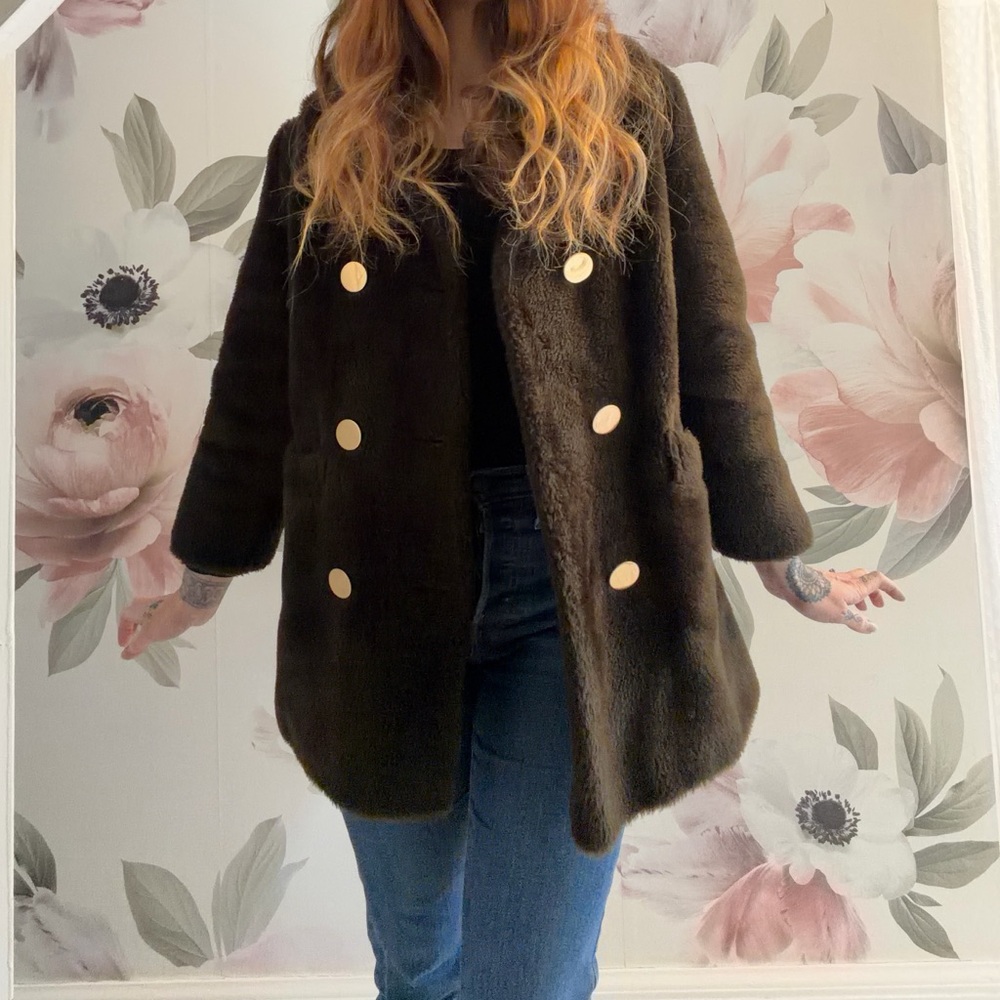 Women's vintage deepest brown Faux Fur Coat